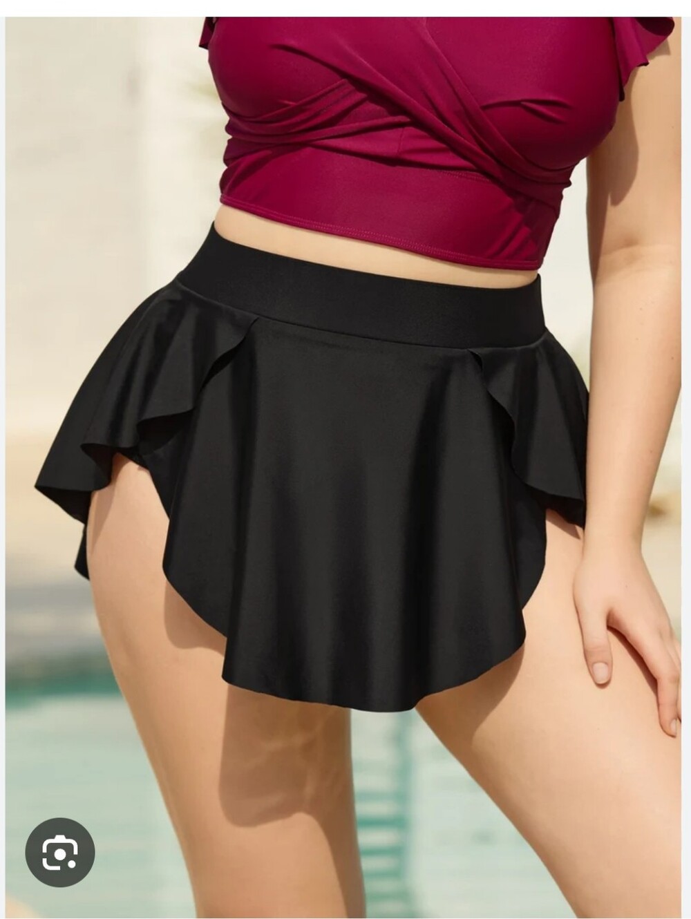 BloomChic Black Layered Hips Slit Swim Skirt- Never Worn